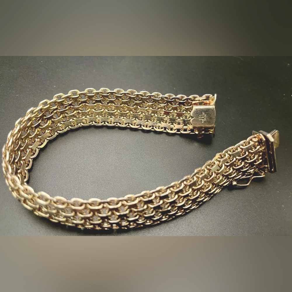Milor Italy 925 Sterling Silver Wide Basketweave Mesh Link Bracelet 23 Gr. 7.5"